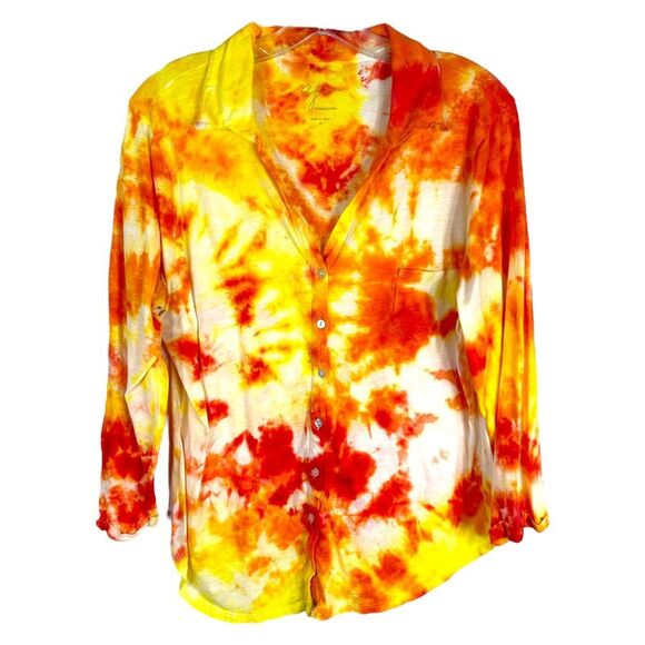 Andrea Jovine Tops - AJ Andrea Jovine XL Top Sunrise Sensations Tie Dye Orange‎ Yellow Handmade 1328